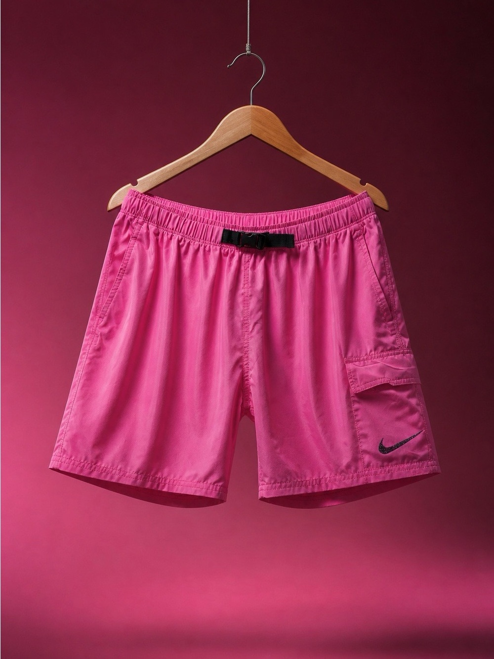 Nike Hot Pink Cargo Swim Shorts with Black Swoosh